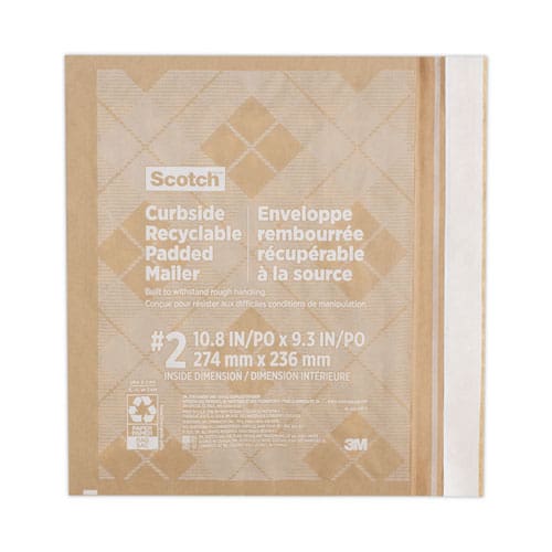 Scotch Curbside Recyclable Padded Mailer #2 Bubble Cushion Self-adhesive Closure 11.25 X 12 Natural Kraft 100/carton - Office - Scotch™