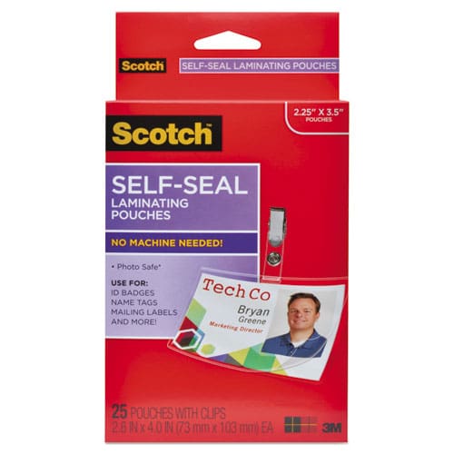 Scotch Self-sealing Laminating Pouches 12.5 Mil 2.31 X 4.06 Gloss Clear 25/pack - Technology - Scotch™