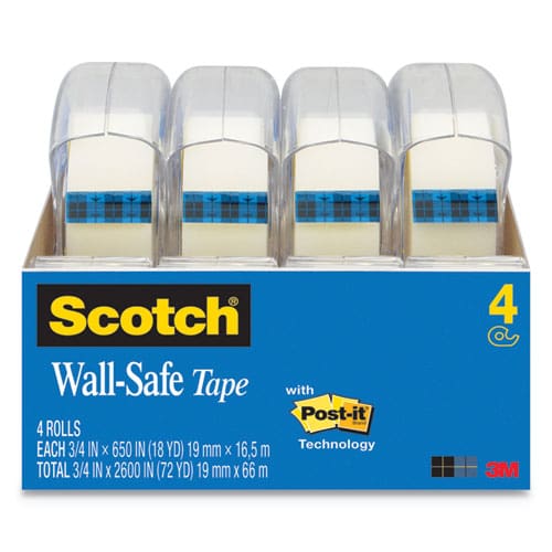 Scotch Wall-safe Tape With Dispenser 1 Core 0.75 X 54.17 Ft Clear 4/pack - School Supplies - Scotch®