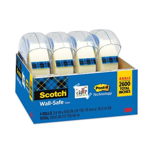 Scotch Wall-safe Tape With Dispenser 1 Core 0.75 X 54.17 Ft Clear 4/pack - School Supplies - Scotch®