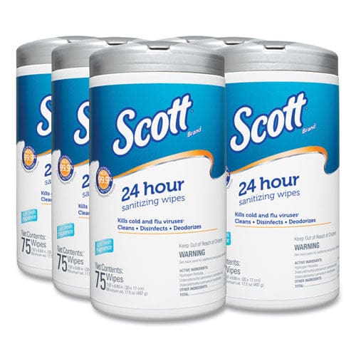 Scott 24-hour Sanitizing Wipes 4.5 X 8.25 Fresh White 75/canister 6 Canisters/carton - School Supplies - Scott®