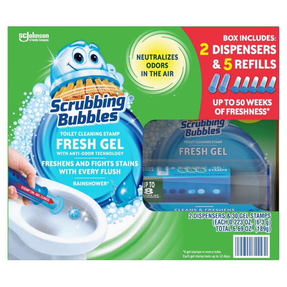 Scrubbing Bubbles Toilet Gel Stamp Rainshower (2 dispensers + 30 gel stamps) - Cleaning Supplies - Scrubbing
