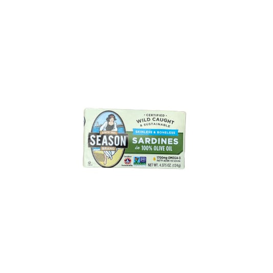 Season Season Imported Sardines in Pure Olive Oil Skinless & Boneless Salt Added, 4.375 OZ