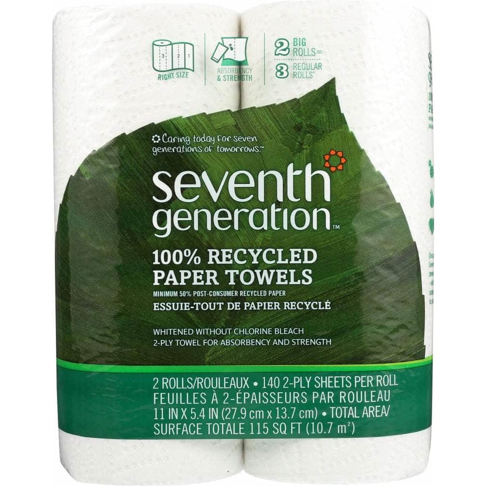 SEVENTH GENERATION Household Products > PAPER TOWELS SEVENTH GENERATION: 100% Recycled Paper Towels 2 Rolls, 1 ea