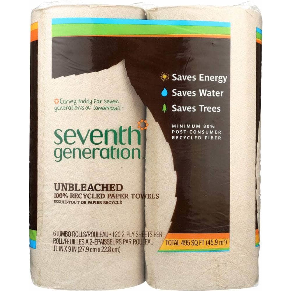 SEVENTH GENERATION Household Products > PAPER TOWELS SEVENTH GENERATION: 100% Unbleached Recycled Paper Towels 6 Rolls, 1 ea