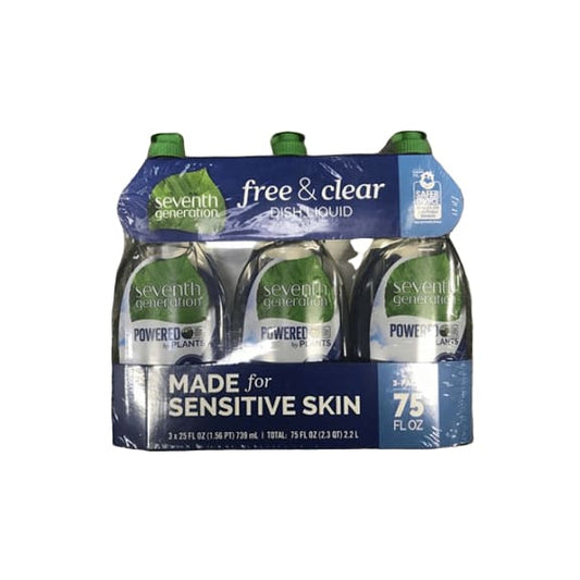Seventh Generation Free and Clear Dish Liquid, 3 x 25 oz. - ShelHealth.Com
