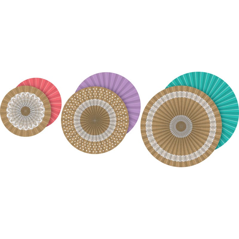 Shabby Chic Burlap Paper Fans Hanging (Pack of 6) - Accents - Teacher Created Resources