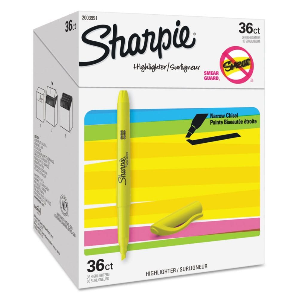 Sharpie Pocket Highlighters - Office Pack Chisel Tip Yellow 36 per pack - Pens Pencils & Markers - Sharpie
