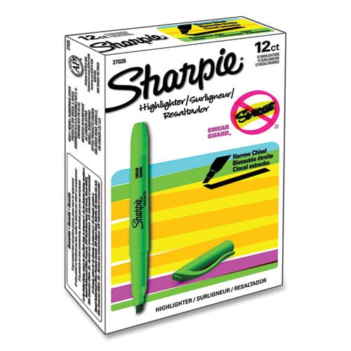 Sharpie Pocket Style Highlighters Fluorescent Green Ink Chisel Tip Green Barrel Dozen - School Supplies - Sharpie®