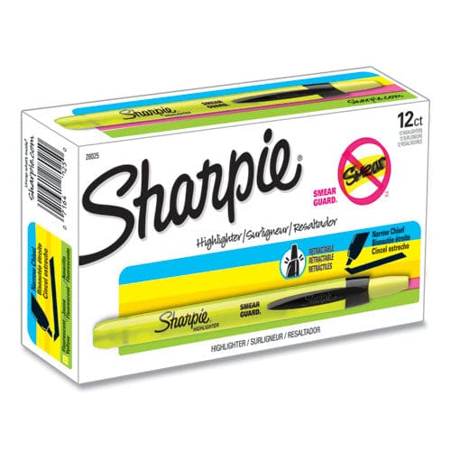 Sharpie Retractable Highlighters Fluorescent Yellow Ink Chisel Tip Yellow/black Barrel Dozen - School Supplies - Sharpie®