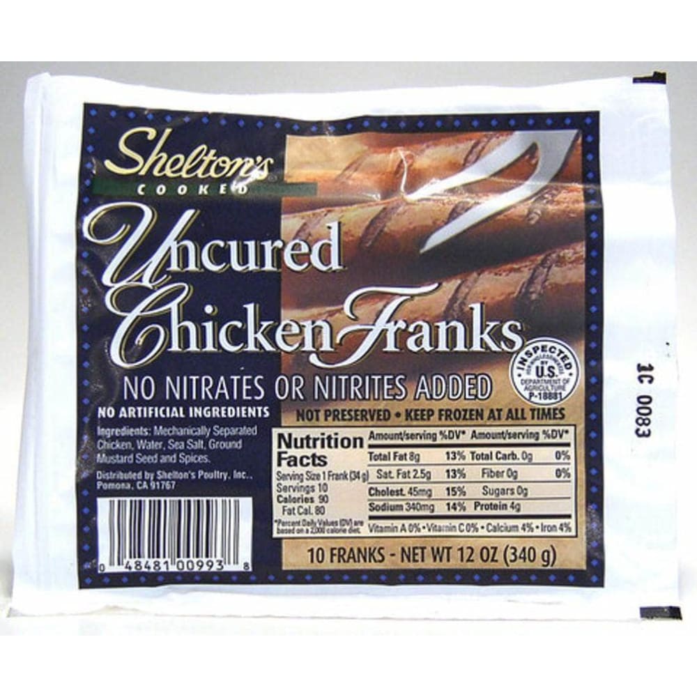 Sheltons Shelton's Poultry Chicken Frank Uncured, 12 oz