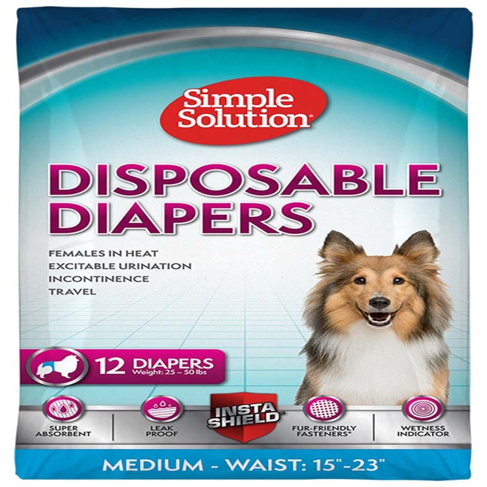 Simple Solution Disposable Diapers White Medium 12 Pack - Pet Supplies - Simple Solution