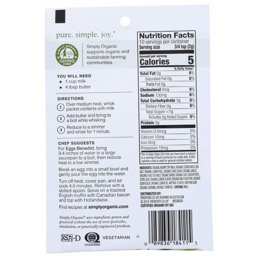 SIMPLY ORGANIC Simply Organic Sauce Mix Hollandaise Org, 0.74 Oz