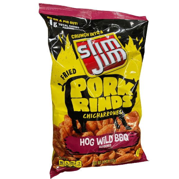 Idrees Rind Jim's Slim Jim Pork Rinds Hog Wild BBQ Fried Snacks, Keto Friendly, 4.5 oz ...