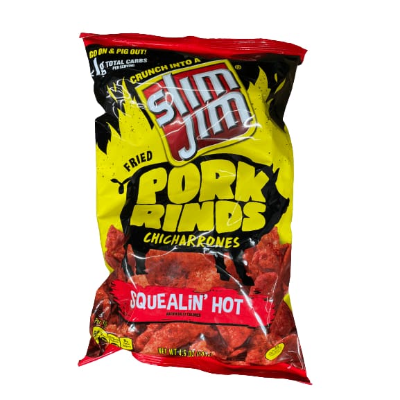 Idrees Rind Jim's Slim Jim Pork Rinds Squealin' Hot Fried Snacks, Keto Friendly, 4.5 oz ...