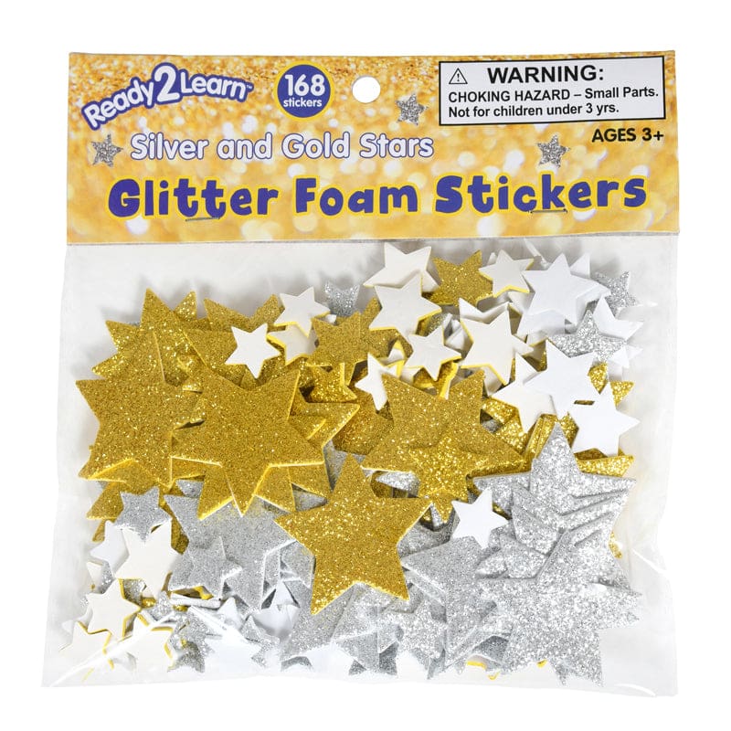 Slv/Gld Stars Glitter Foam Stickers (Pack of 6) - Stickers - Learning Advantage
