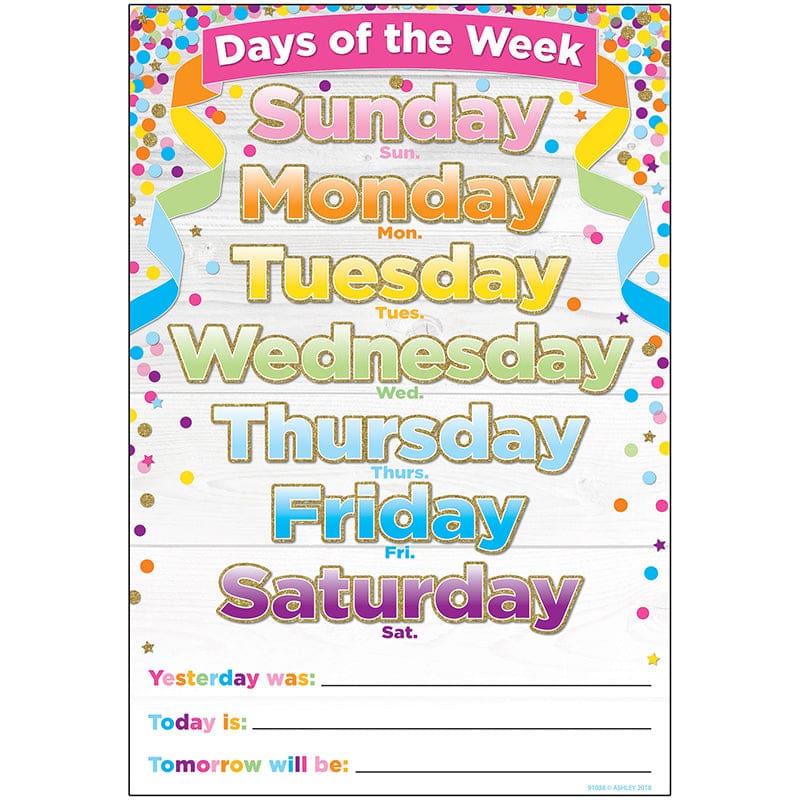 Smart Confetti Days The Week Chart Dry-Erase Surface (Pack of 12) - Miscellaneous - Ashley Productions