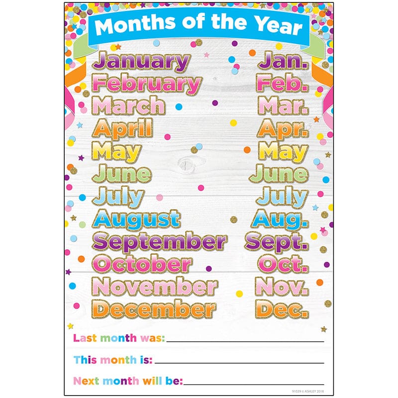 Smart Confetti Months The Year Chrt Dry-Erase Surface (Pack of 12) - Miscellaneous - Ashley Productions
