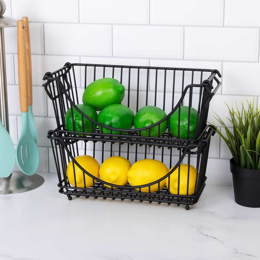 Smart Design Stacking Baskets 2 Pack (Assorted Sizes) - Food Storage & Kitchen Organization - Smart
