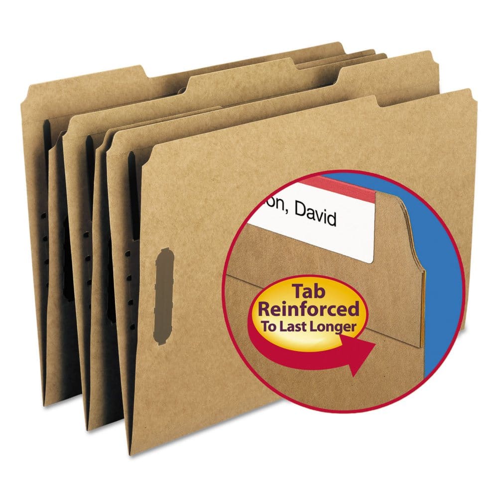 Smead 1/3 Cut Assorted Position Tab 11 Point Kraft Folders Two Fasteners Legal Brown 50ct. - File Folders - Smead