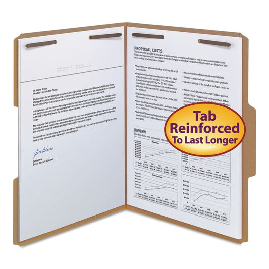 Smead 1/3 Cut Assorted Position Tab Two Fastener 11 pt. Kraft Folder Brown (Letter 50ct.) - File Folders - Smead