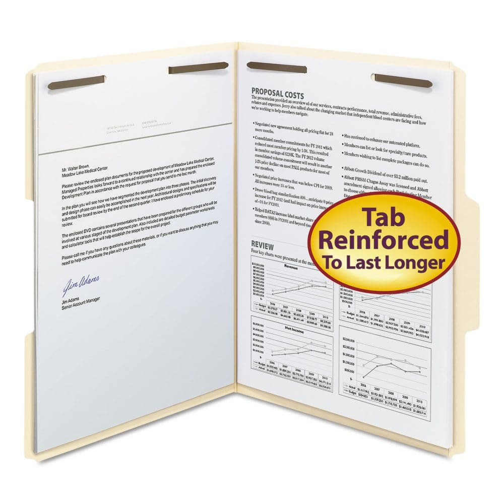 Smead 1/3 Cut Assorted Position Tabs Two Fastener File Folder Manila (Letter 50ct.) - File Folders - Smead