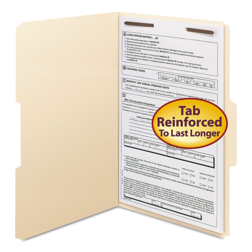 Smead 1/3 Cut Assorted Positions File Folders One Fastener Legal Manila 50ct. - File Folders - Smead