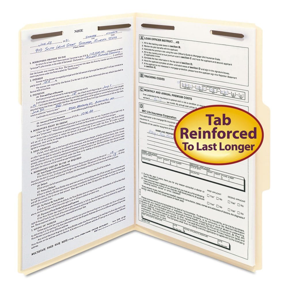 Smead 1/3 Cut Assorted Positions Two Fastener File Folder Manila (Legal 50ct.) - File Folders - Smead