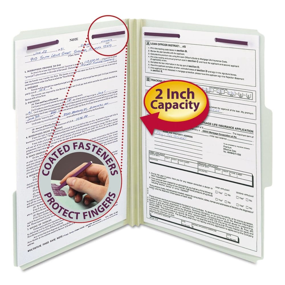 Smead 2 Expansion File Folder 1/3 Cut Assorted Position Tab 2 Fasteners Legal Gray Green 25ct. - File Folders - Smead