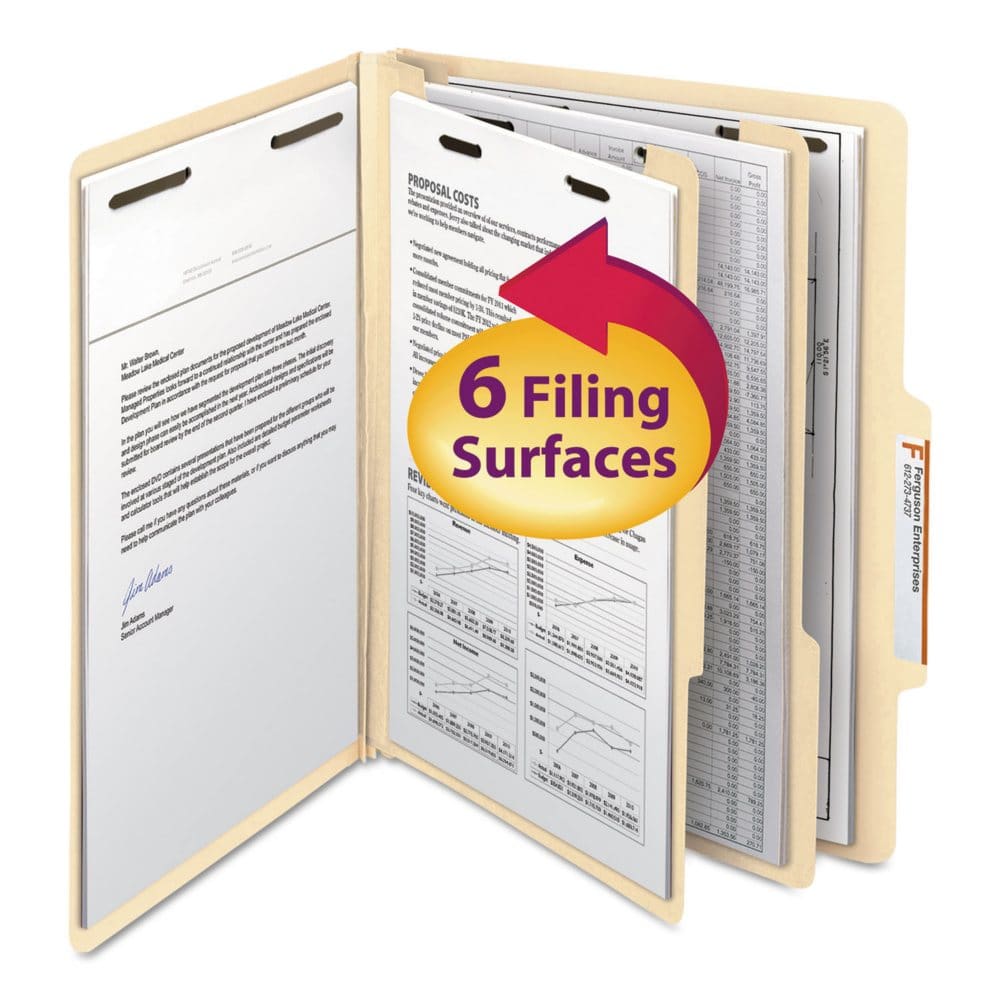 Smead 2/5 Cut Tab Six-Section Classification Folders with Divider Manila (Letter 10ct.) - File Folders - Smead
