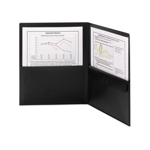Smead Poly Two-pocket Folder With Snap Closure Security Pocket 100-sheet Capacity 11 X 8.5 Black 5/pack - School Supplies - Smead™