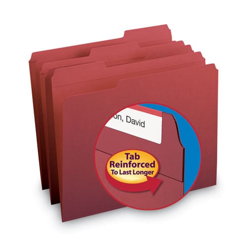 Smead Reinforced Top Tab Colored File Folders 1/3-cut Tabs: Assorted Letter Size 0.75 Expansion Maroon 100/box - School Supplies - Smead™