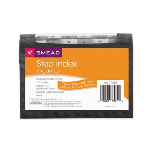 Smead Step Index Organizer 12 Sections Cord/hook Closure 1/6-cut Tabs Letter Size Black - School Supplies - Smead™
