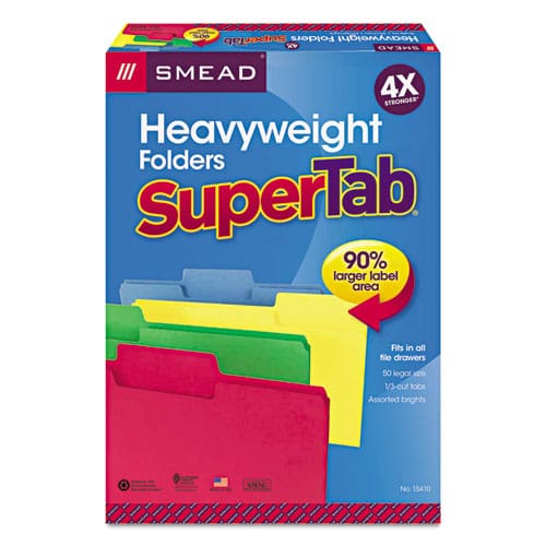 Smead Supertab Colored File Folders 1/3-cut Tabs: Assorted Legal Size 0.75 Expansion 14-pt Stock Assorted Colors 50/box - School Supplies -