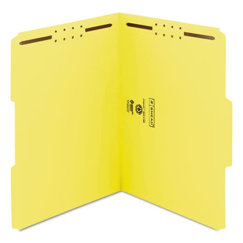 Smead Top Tab Colored Fastener Folders 0.75 Expansion 2 Fasteners Letter Size Yellow Exterior 50/box - School Supplies - Smead™