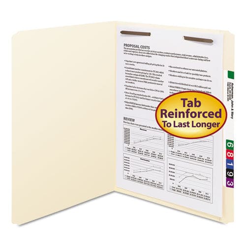 Smead Top Tab Fastener Folders Straight Tabs 0.75 Expansion 1 Fastener Letter Size Manila Exterior 50/box - School Supplies - Smead™