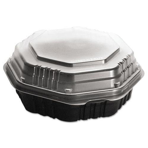 SOLO Octaview Hinged-lid Hot Food Containers 31 Oz 9.55 X 9.1 X 3 Black/clear Plastic 100/carton - Food Service - SOLO®