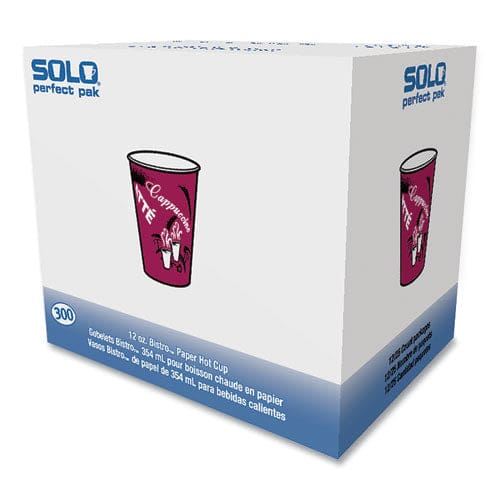 SOLO Paper Hot Drink Cups In Bistro Design 12 Oz Maroon 300/carton - Food Service - SOLO®