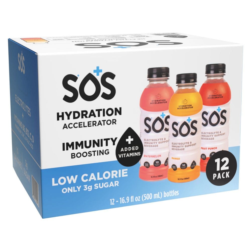 SOS Hydration Fruit Punch Mango and Watermelon Variety Pack (16.9 fl. oz. 12 pk.) - Sports Drinks & Enhanced Waters - SOS Hydration