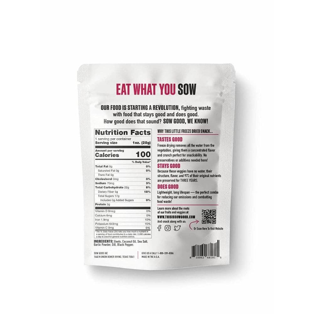 Sow Good Grocery > Snacks SOW GOOD: Freeze Dried Sweet Beet Chips, 1 oz