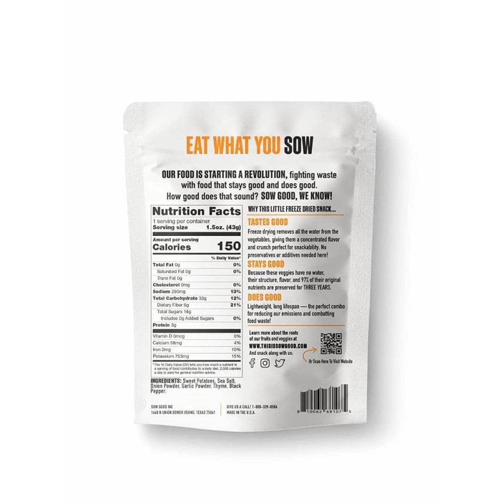 Sow Good Grocery > Snacks SOW GOOD: Freeze Dried Sweet Potato Fries, 1.5 oz