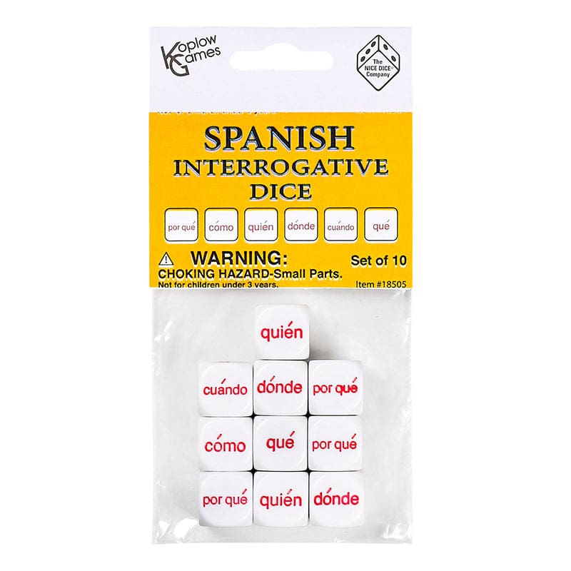 Spanish Interrogative Dice Set 10Pc (Pack of 8) - Games - Koplow Games Inc.