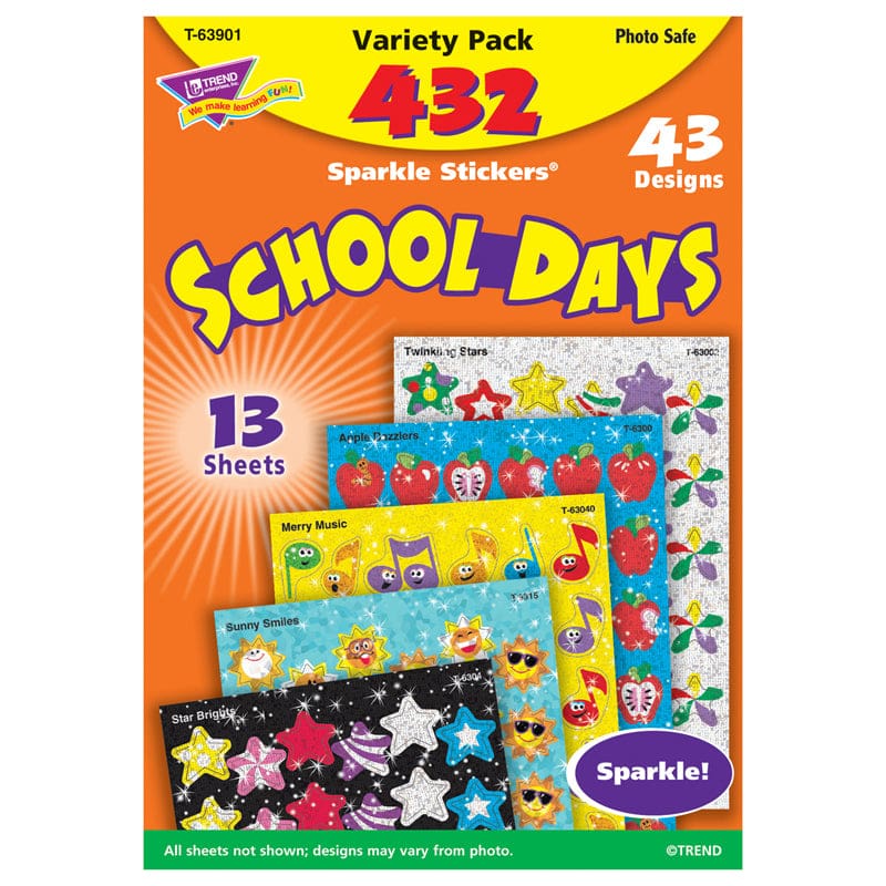 Sparkle Stickers School Days (Pack of 6) - Stickers - Trend Enterprises Inc.