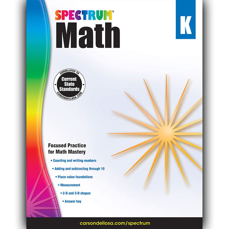 Spectrum Math Gr K (Pack of 6) - Activity Books - Carson Dellosa Education