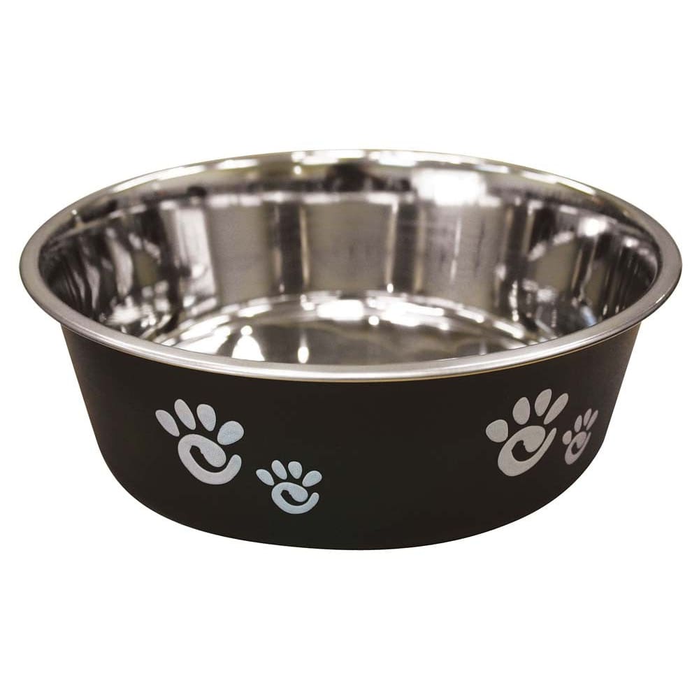 Spot Barcelona Stainless Steel Paw Print Dog Bowl Licorice 64 Ounces - Pet Supplies - Spot