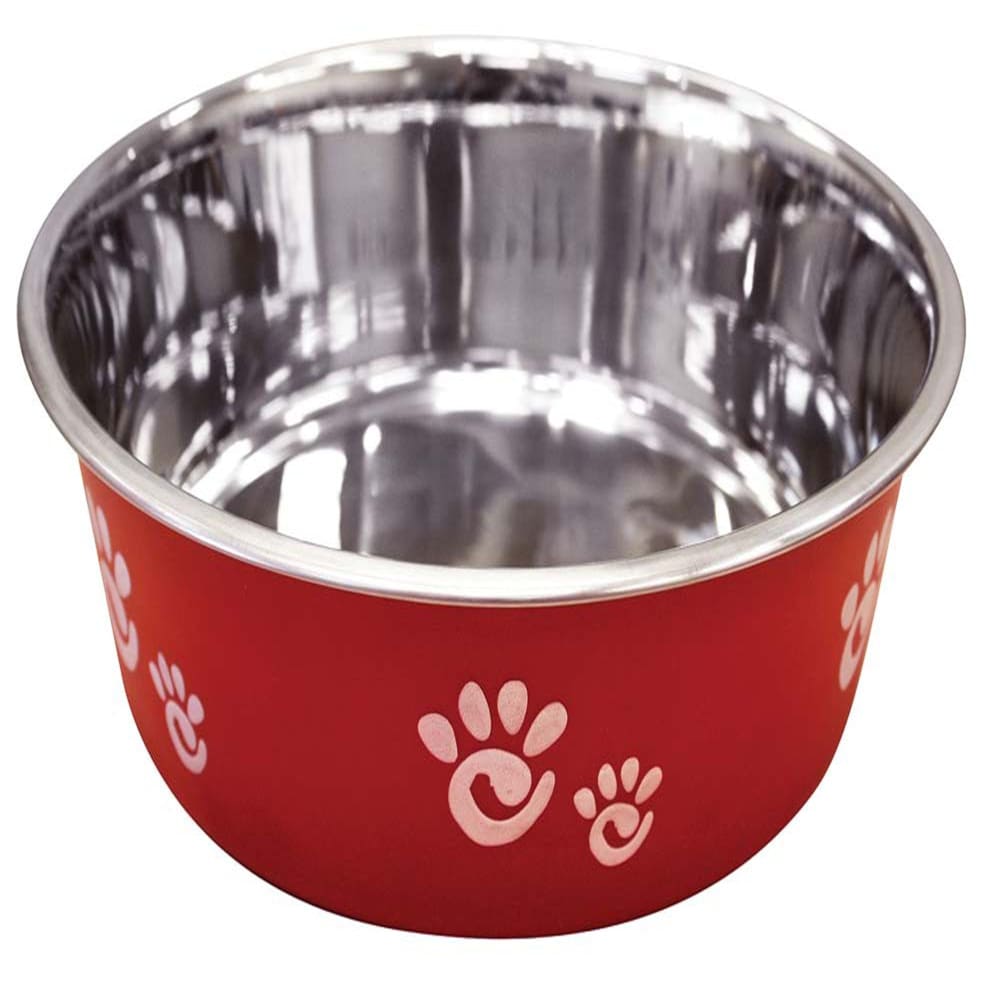 Spot Barcelona Stainless Steel Paw Print Dog Bowl Raspberry 64 Ounces - Pet Supplies - Spot