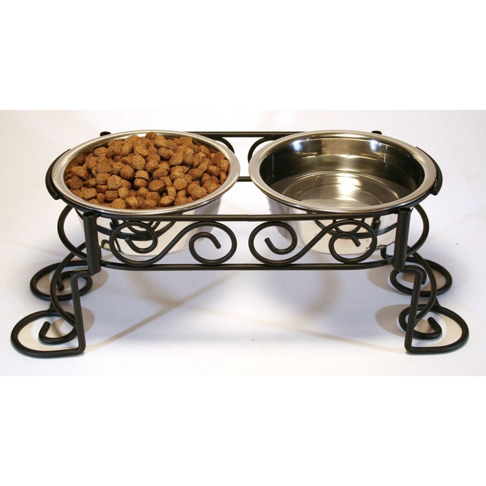 Spot Mediterranean Double Diner Dog Bowl Scroll Work Silver 1 Quart - Pet Supplies - Spot