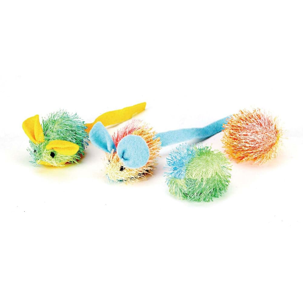 Spot Stringy Mice & Ball Cat Toy with Catnip Assorted 2 in 4 Pack - Pet Supplies - Spot