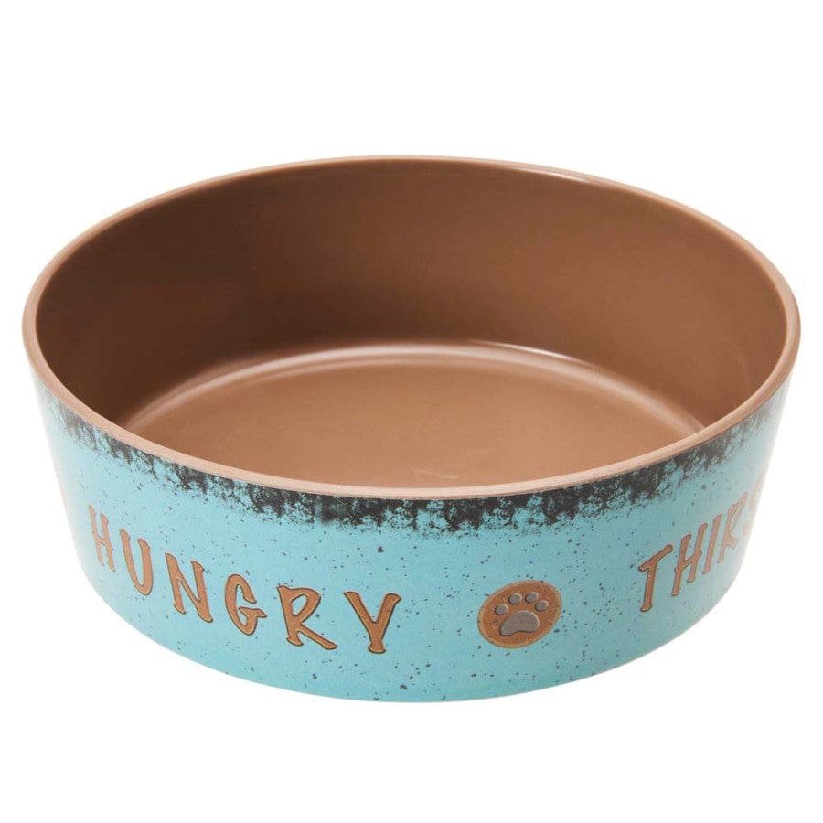 Spot Unbreak-A-Bowlz Stoneware Dog Bowl Turquoise Tan Large 8 in - Pet Supplies - Spot