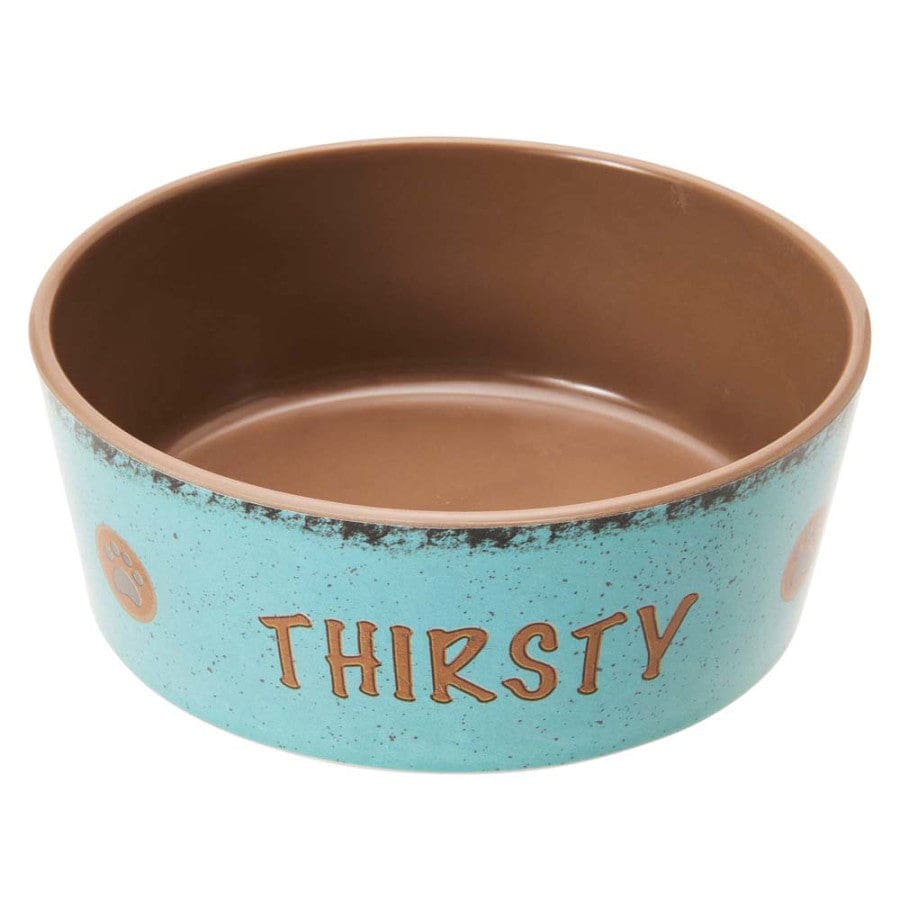 Spot Unbreak-A-Bowlz Stoneware Dog Bowl Turquoise; Tan Medium 6 in - Pet Supplies - Spot